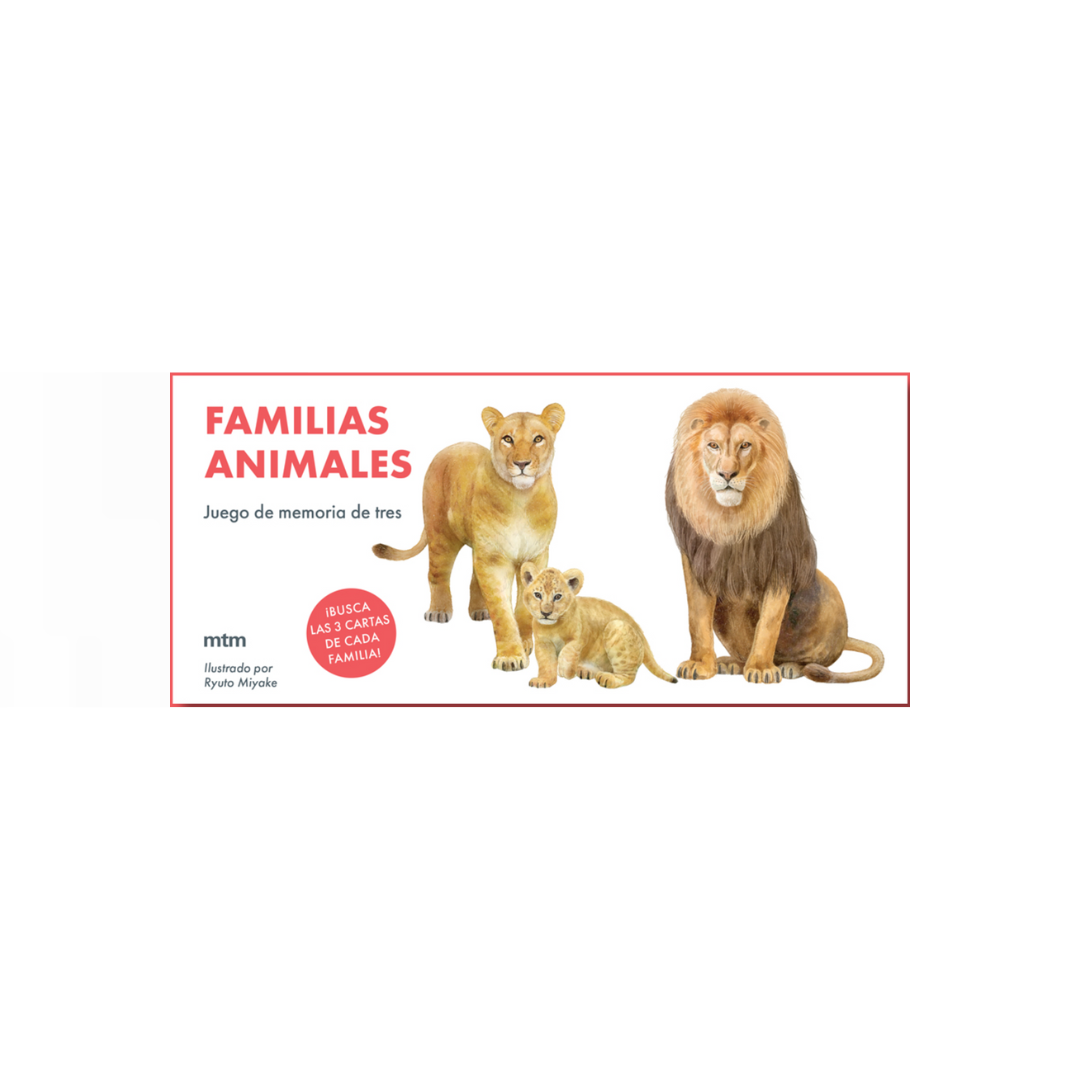 Juego de memoria de tres. Familias animales.
