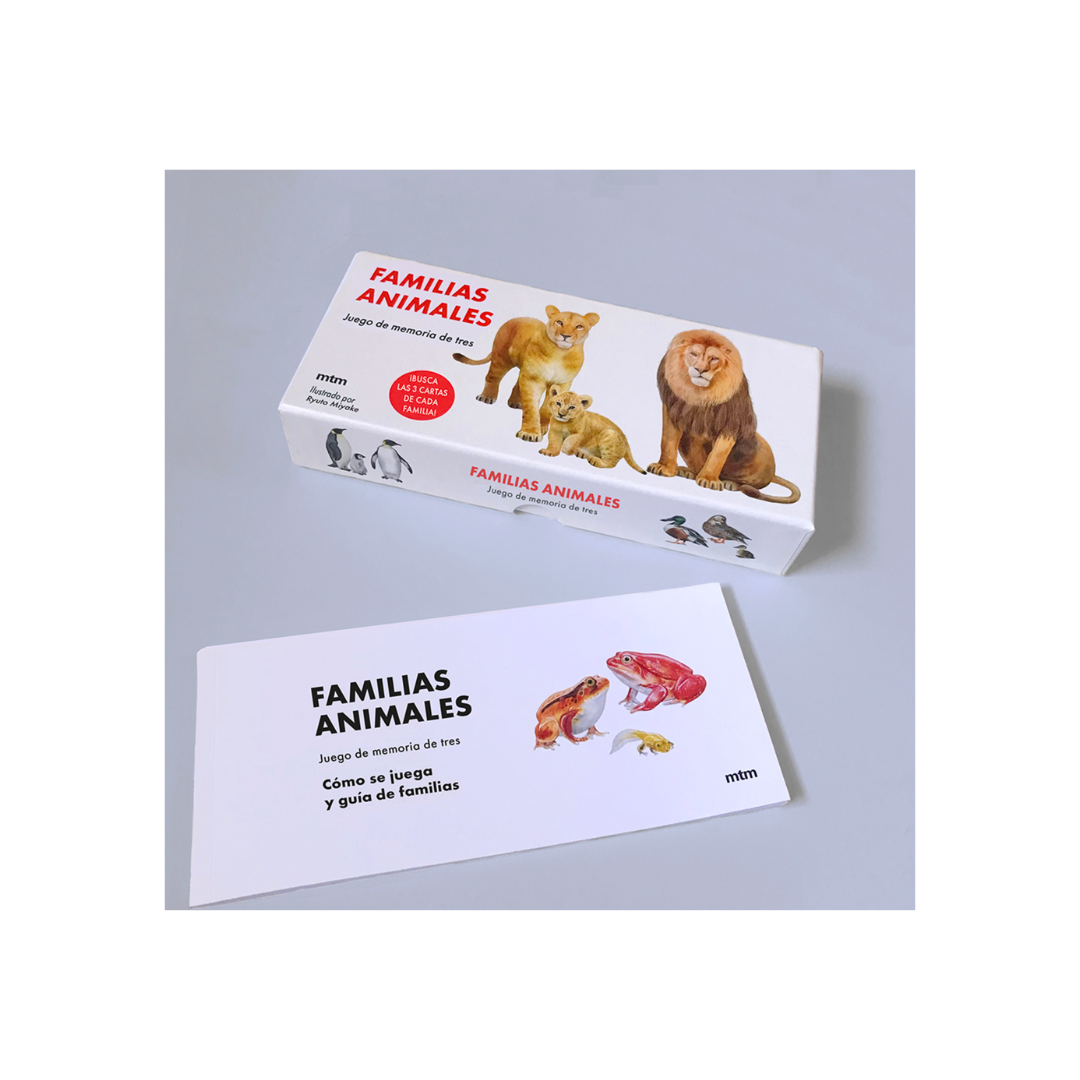 Juego de memoria de tres. Familias animales.